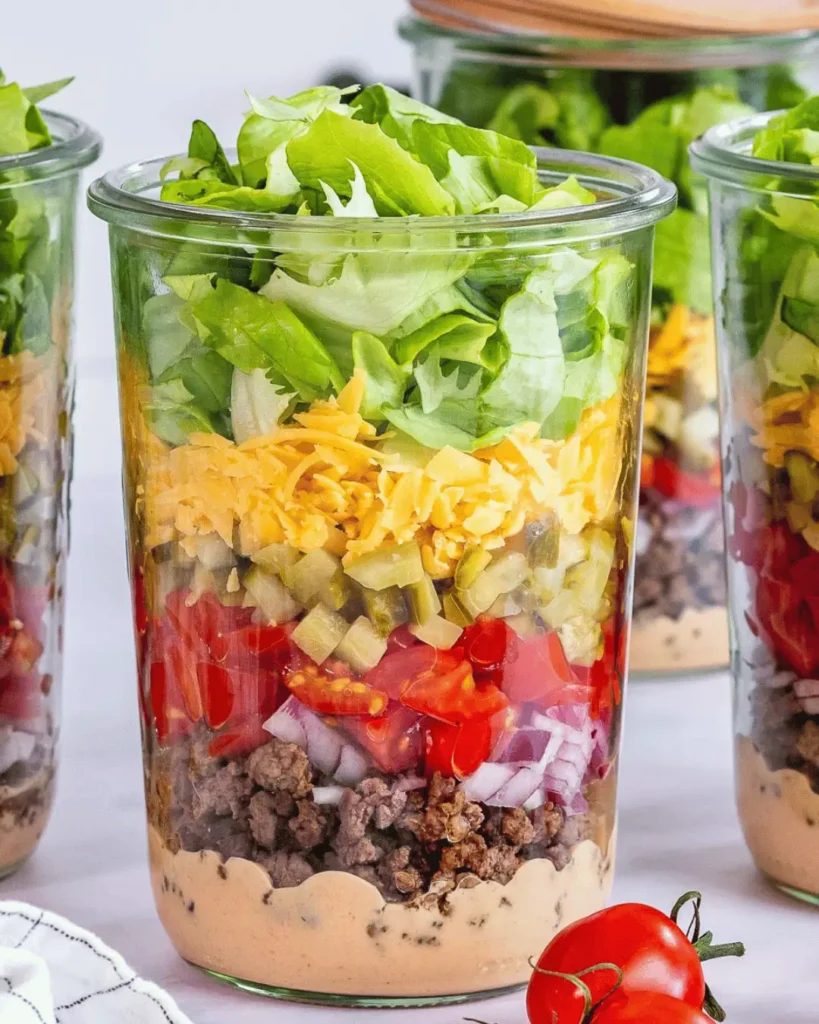 Salada no pote colorida em camadas