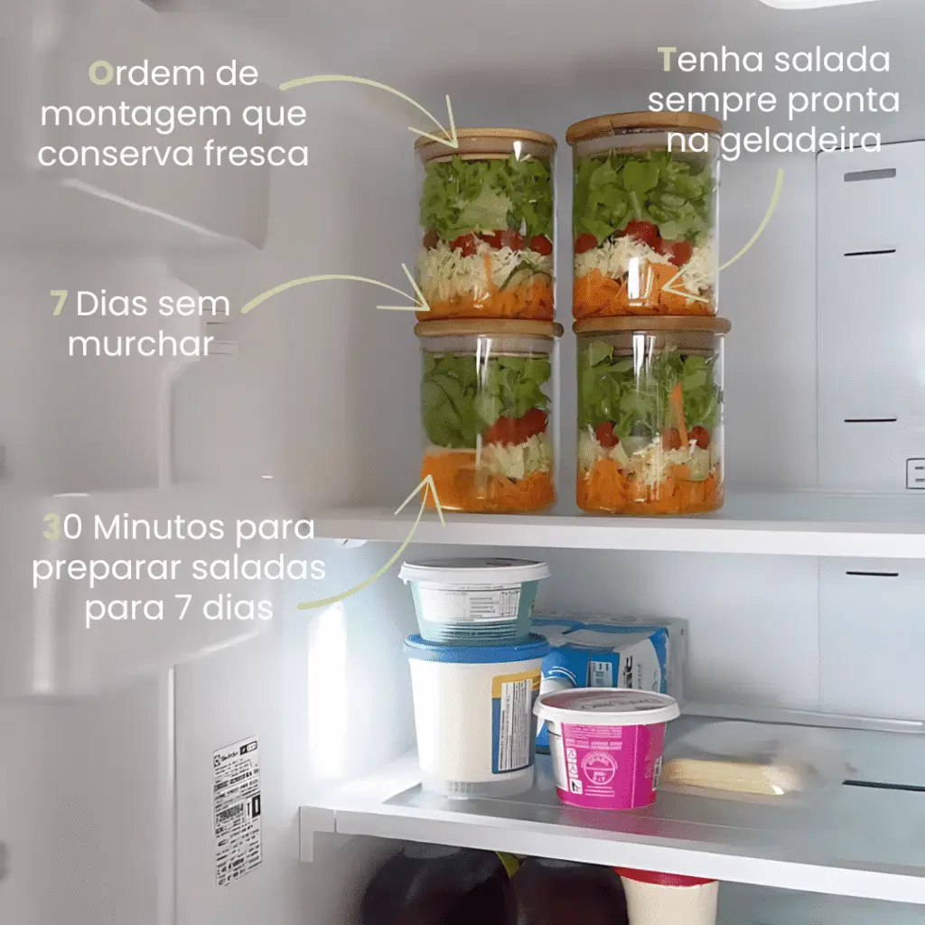 Potes de salada conservados na geladeira